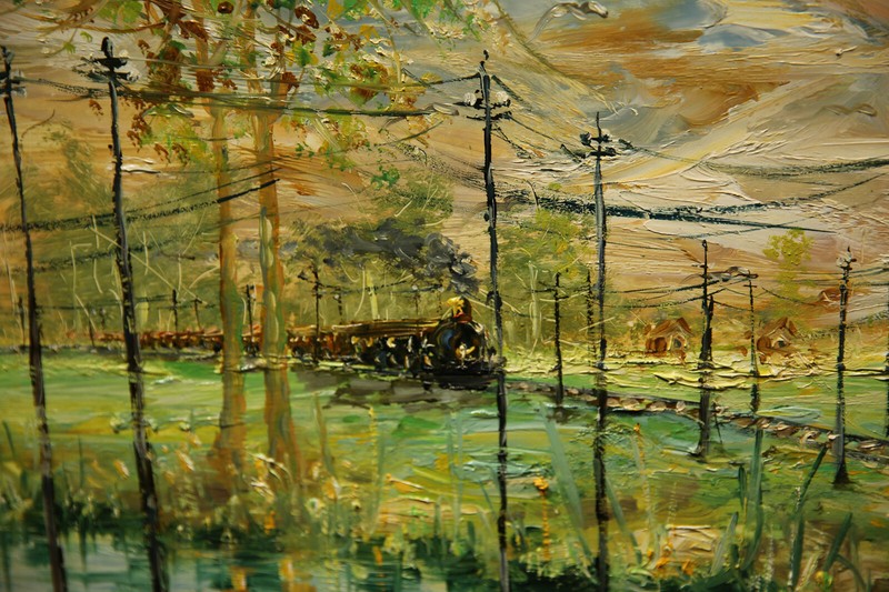 20th Century Italian American Landscape with Lake and a Train gallery