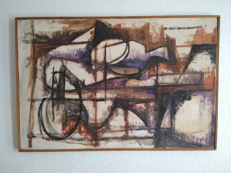VINTAGE MID CENTURY ABSTRACT EXPRESSIONIST OIL PAINTING - SIGNED
