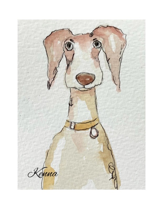 Aceo By Kenna 2.5” X 3.5”whimsy Dog Painting Original Signed Watercolour & Ink