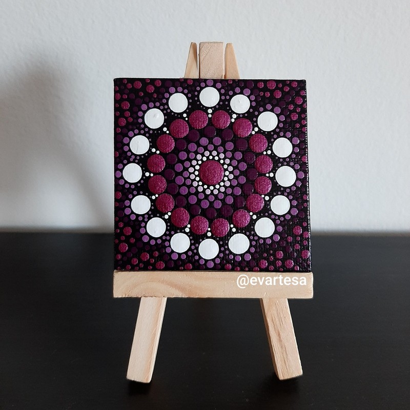 Hand Painted Mini Mandala Canvas & Easel Set, Boho Home Office Desk Decor gallery