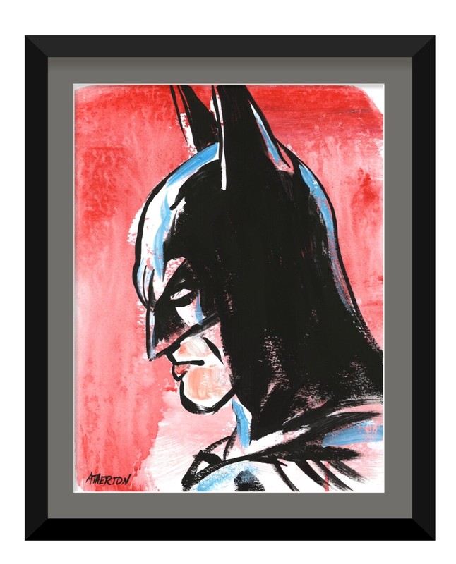 9×12 Batman profile Original Painting Superhero Pop Art Comic Book Inspired Art