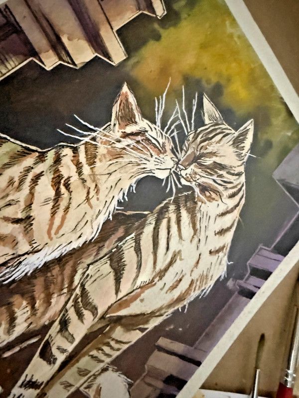 Original 7x10 Watercolor Ink Two Tabby Cats Love Art Roger Ealth 2026 gallery