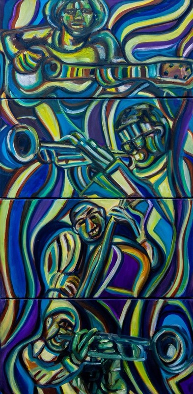 Art Paintings Original Abstract. 4 Pieces Blues Oil On Canva One Of A Kind