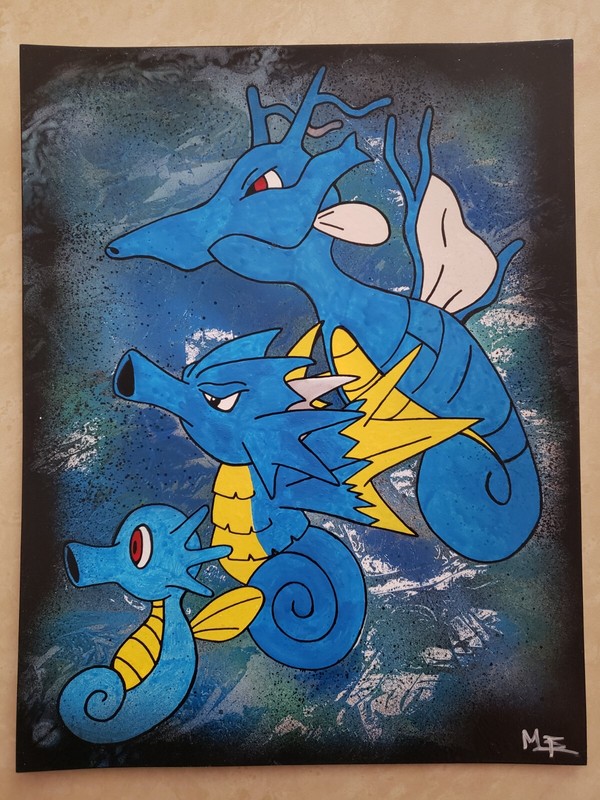 Hand Painted Pokémon (Kingdra Evolution Art)