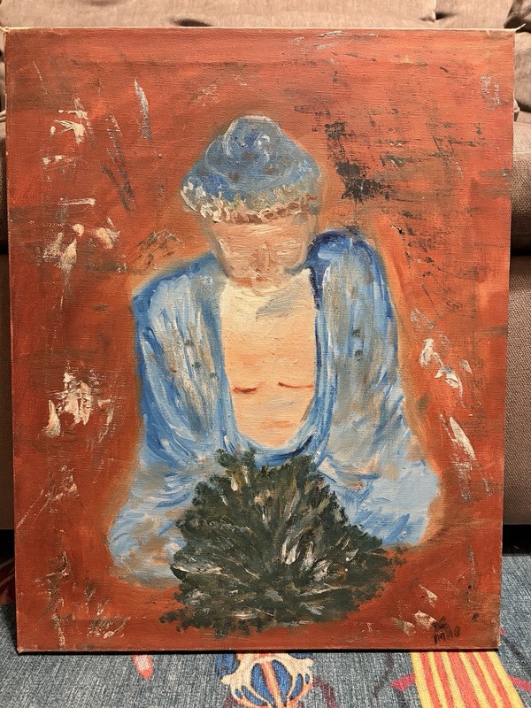 16”x20” Meditating Buddhist Art Original Acrylic Portrait Painting 1988