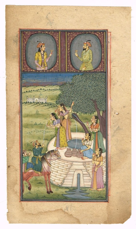 Indian Vintage Miniature Painting Of Women Are Giving Water To The Visitors