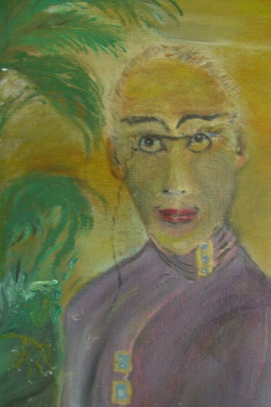 ::PORTRAIT EXPRESSIONIST AROUND 1960 °GRANNY WITH CHILD UNDER PALM TREES SIGNED °INTERESTING gallery