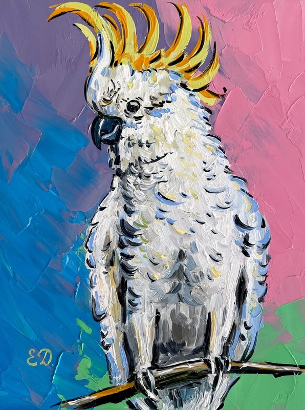 Parrot Painting Oil Original Art Bird Cockatoo Art 8×6 inches Afford Wall Art