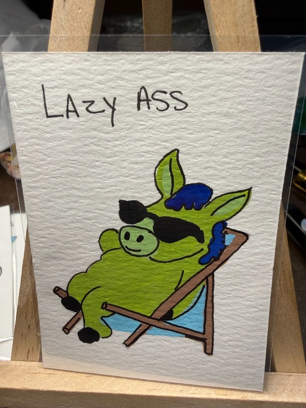 ACEO Original Acrylic Painting OOAK Signed (Not A Print) «Lazy» Ass Donkey