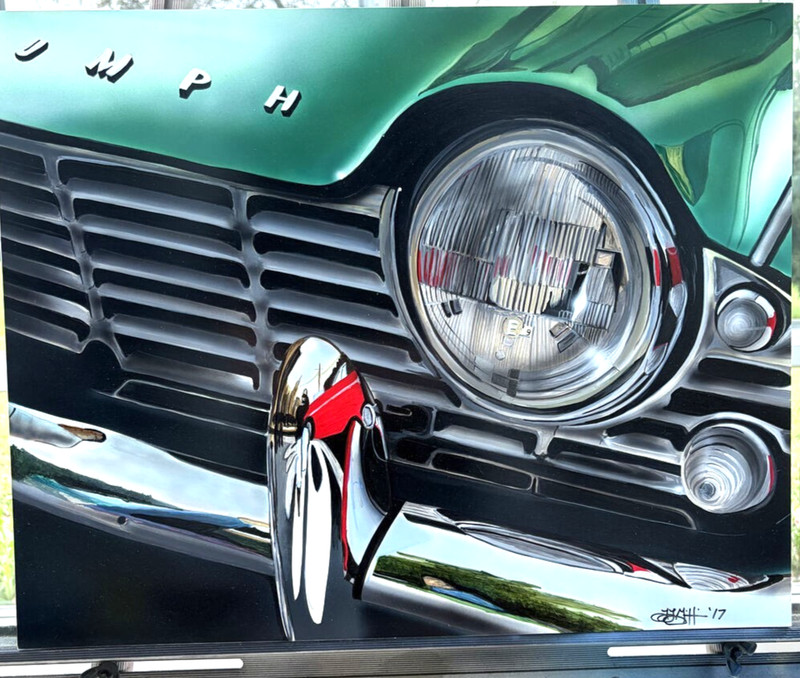 PAINTING TRIUMPH TR4 AIRBRUSHED HAND PAINTED CHARITY ITEM 16" X 20"