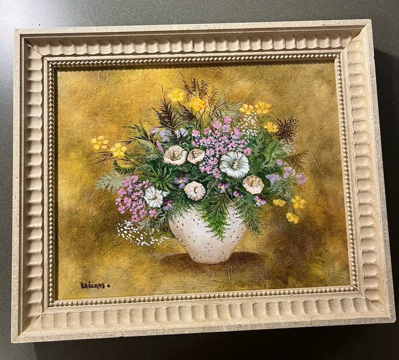 Vintage Oil Painting Signed Frame 10.5 x 12.5 Picture 8x10 Garden Wildflowers gallery