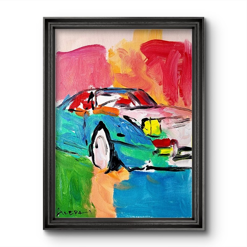 Aleph Original Art Vintage Car 9 x 12 Abstract Expressionist Painting Canvas