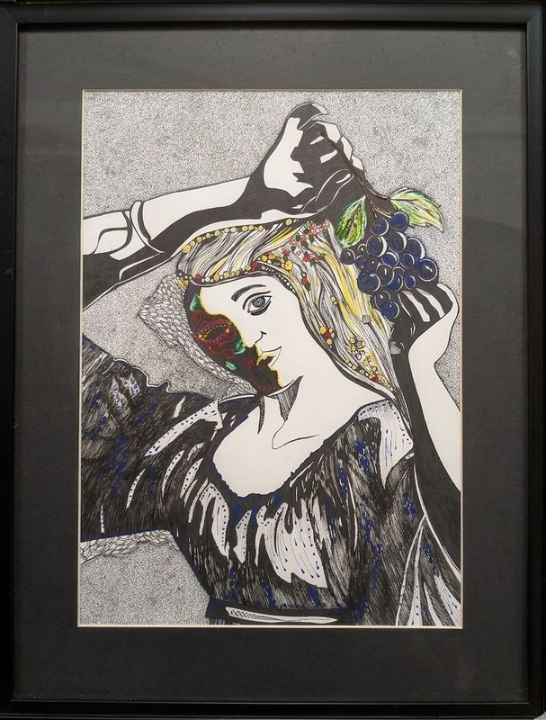 art 62 original painting Paper liner colored pencils 42×30/55×43 cm with frame