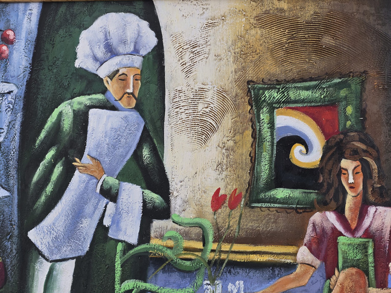 Hand Painted & Signed Portrait Art in Cafe Chef Framed OIL PAINTING ON CANVAS gallery
