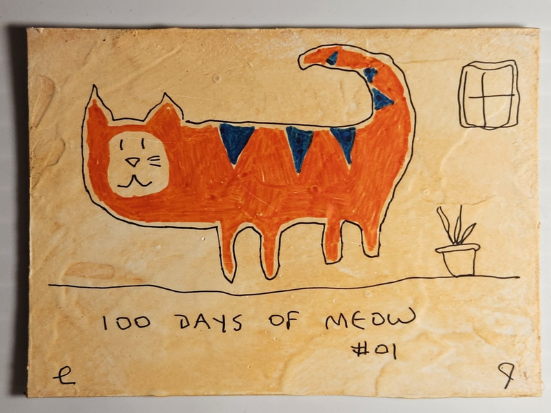 e9Art ACEO orange house cat outsider art brut naive