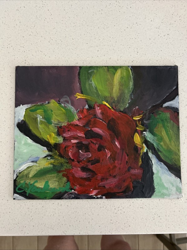 La VieEn Rose Modern Red Rose Impressionist Green Purple Single Blossom Mom