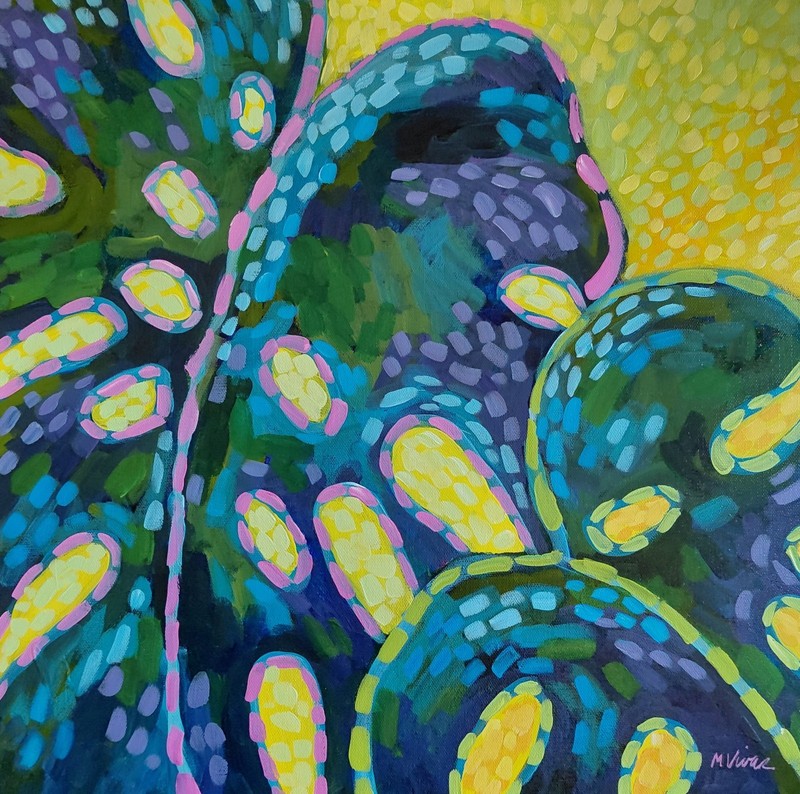 MONA VIVAR Original 20×20 Colorful Topical Plant Pop Abstract Painting
