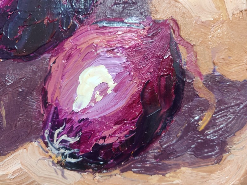 Original Oil Peinting Onions Still Life Kitchen Hand Painted Modern Art 12x8 in gallery