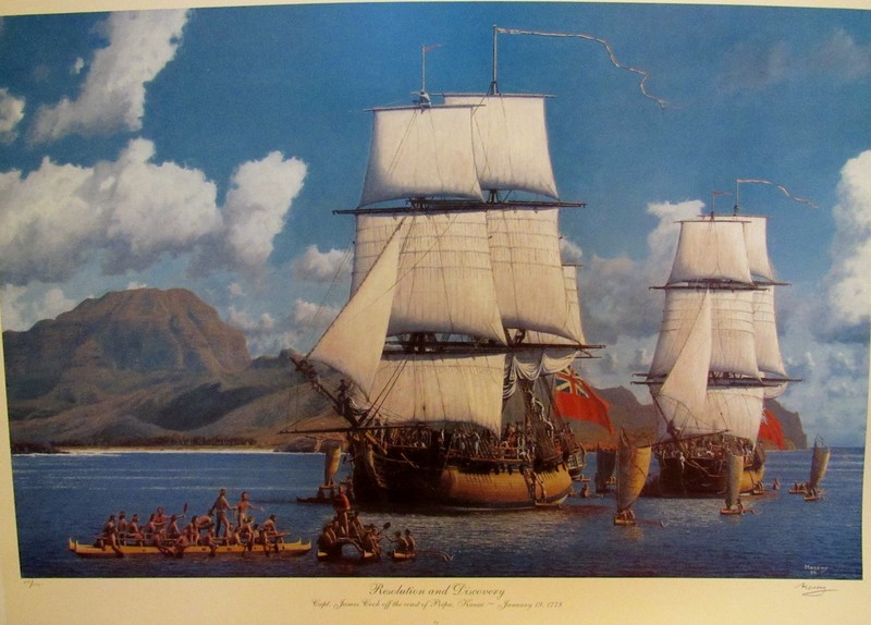 RAMOND MASSEY «RESOLUTION AND DISCOVERY » OFF POIPU, KAUAI 1778, 28/250 COA