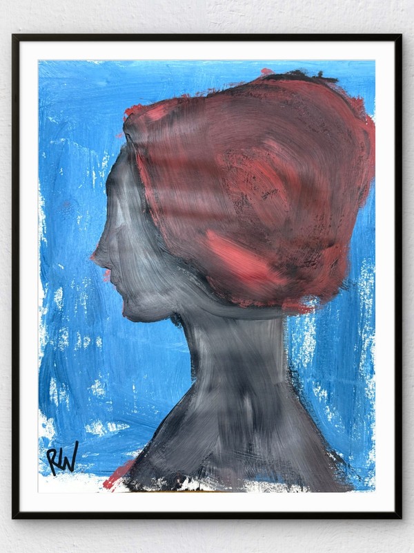 Original 11×14 Expressionist Hand Painted Signed Acrylic Paper Art Woman Red Bon