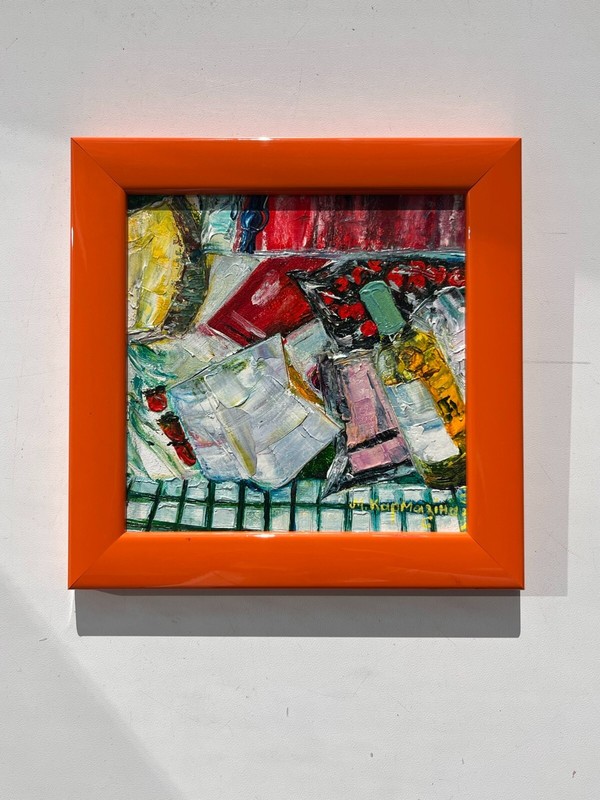 Orange framed oil paintings original supermarket white wine Ukraine cherry red