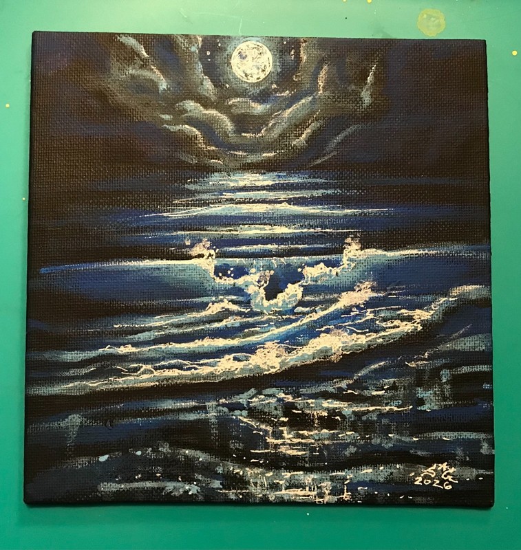 “Midnight Tide” painting on canvas hand painted acrylic 6x6 united states gallery