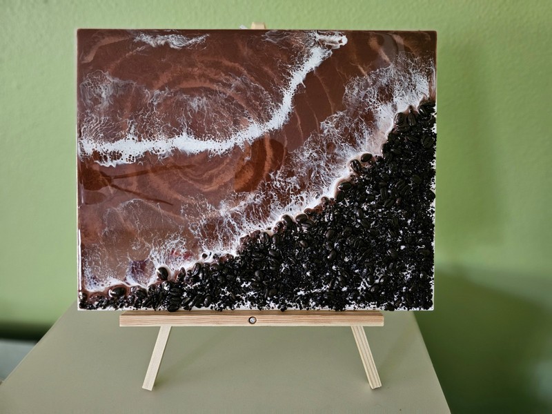 Coffee Ocean paintings on canvas. Resin, Acrylic. Wall decor. Coffee Beans.