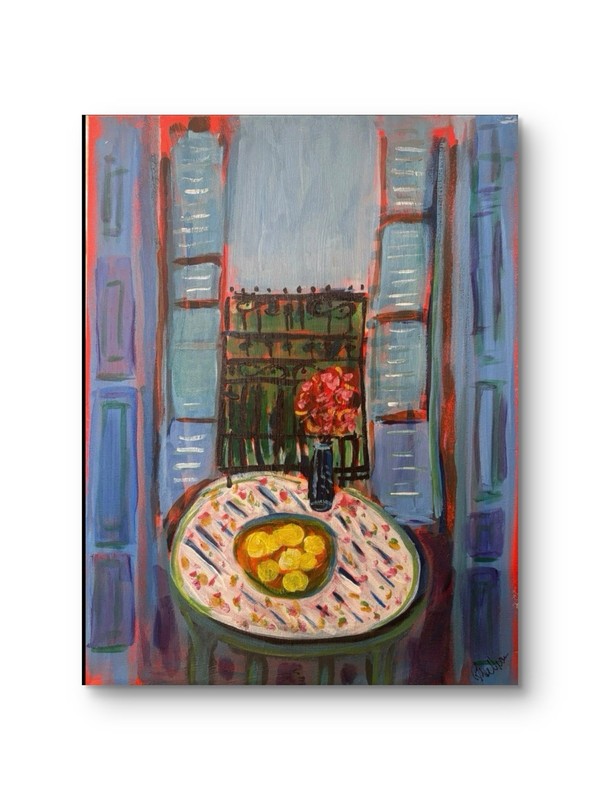 Original Art Signed Canvas Matisse Inspired Window Balcony Unframed gallery