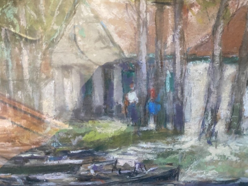 ::NEPTUNE HOFGARTEN PASTEL BAYREUTH ILLEGIBLY SIGNED - SHORE BRIDGE ROWING BOAT 2 gallery
