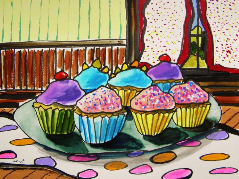 Original CUPCAKES Still Life Expressionism Painting John Williams art JMW View
