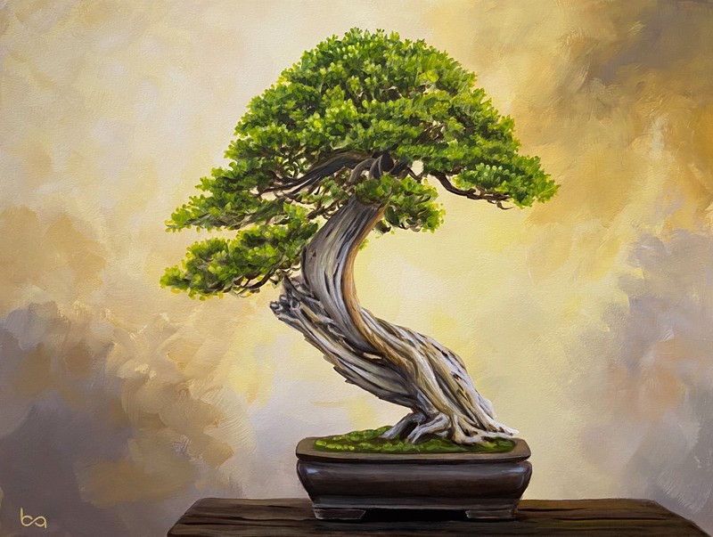 Bonsai Tree Painting Original Acrylic 12×16″ Zen Japanese Style Wall Art