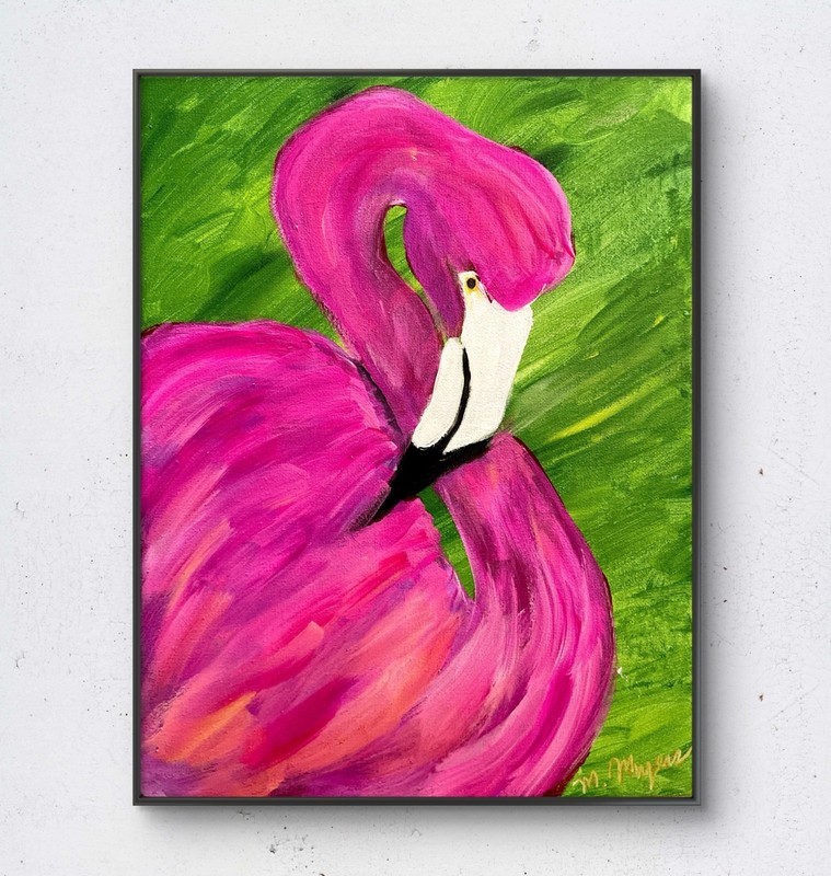 Mary Myers Original Abstract Expressionism 11×14 Pink Flamingo Signed Fine Art
