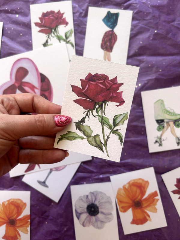 ACEO Edition – Print. Sawyer Crane Flower Rose Floral Red Valentine watercolor