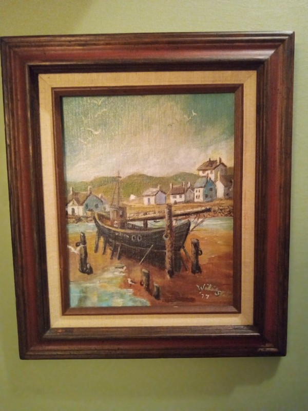 A Beautiful Vintage 1977 Acrylic Painting Of A Dry Dock By Wilsie Stater