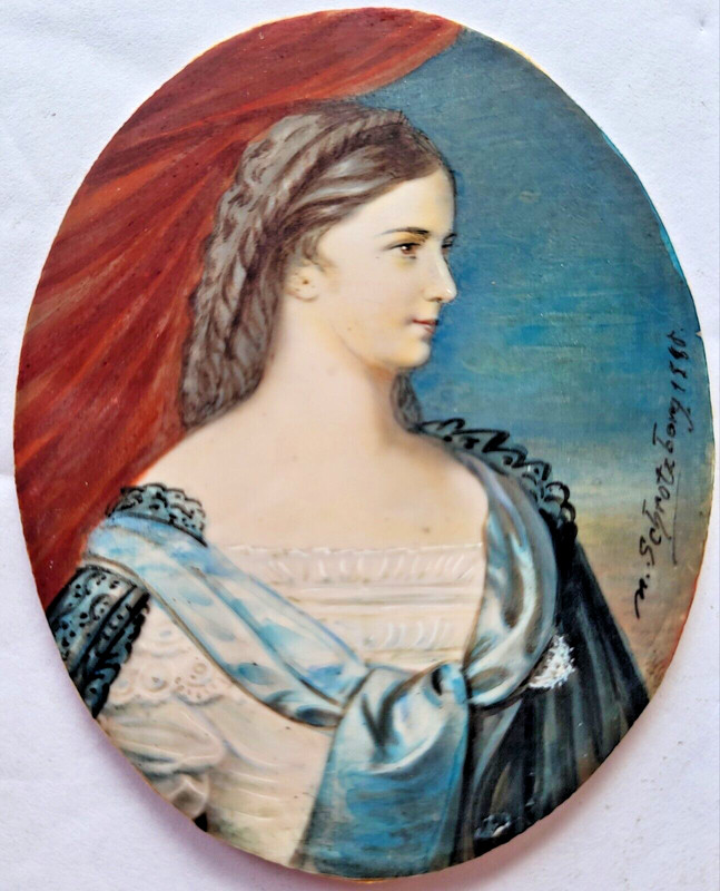 1888 Miniature Portrait on Bone of Empress Elizabeth, Austria, N. Schrotzberg gallery