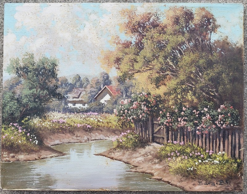VINTAGE HUNGARIAN OR POLISH OR GERMAN VILLAGE FLOWERS IMPRESSIONIST PAINTING IL gallery