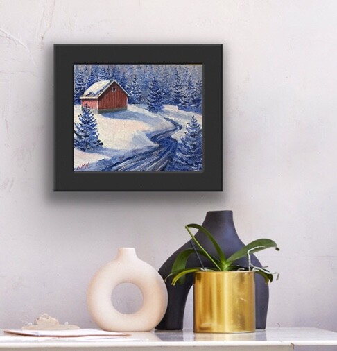 BLACK HILLS SERENITY Original Oil Landscape Painting Country BARN SNOW TREE Art