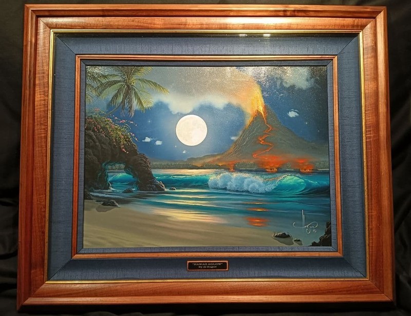 Jon Al Hogue Original Oil Painting Hawaii Aglow Volcano Moon Seascape Signed