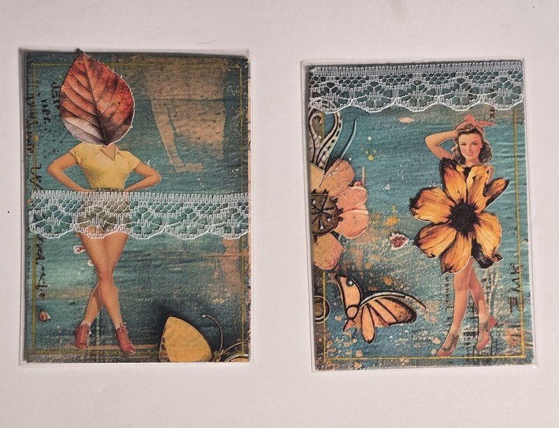 ACEO Original Art Lady Woman Lace Fabric Collage Whimsical TRACY FLOOD gallery