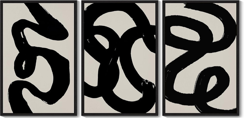 Black Abstract Wall Art Large 24X36In Ink Wash Minimalist Lines Framed Canvas Pa gallery