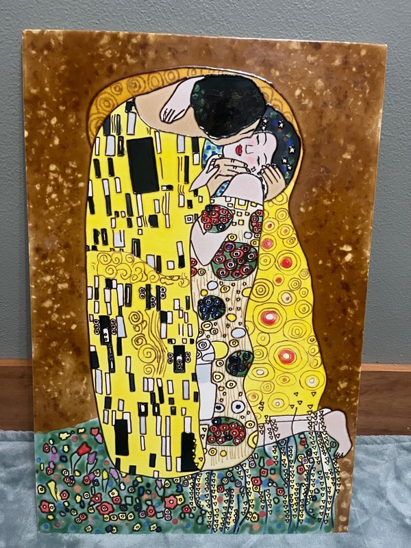 The Kiss Gustav Klimt Lacquer Ceramic Decorative Tile Art Wall Hanging 16 x 24