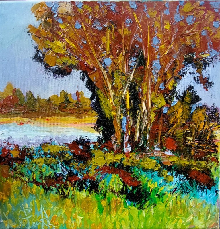 Oil original painting on canvas size 12x12 inches Summer fields gallery