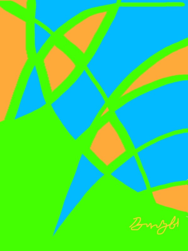 Piece of Art, geometrics and shapes, digital painting, sell, green,blue & orange