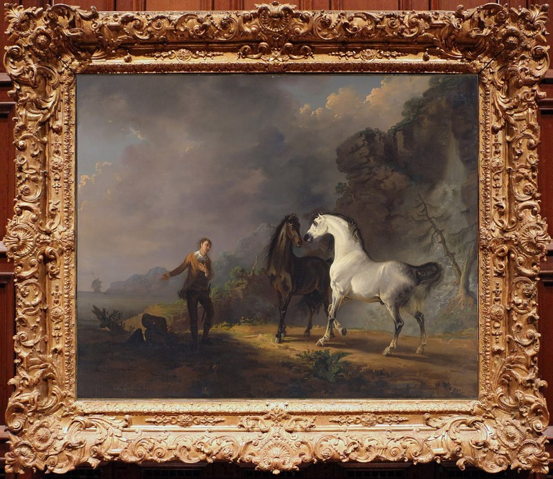 Vintage Oil Painting Horses Man European Antique Style Landscape Canvas Art