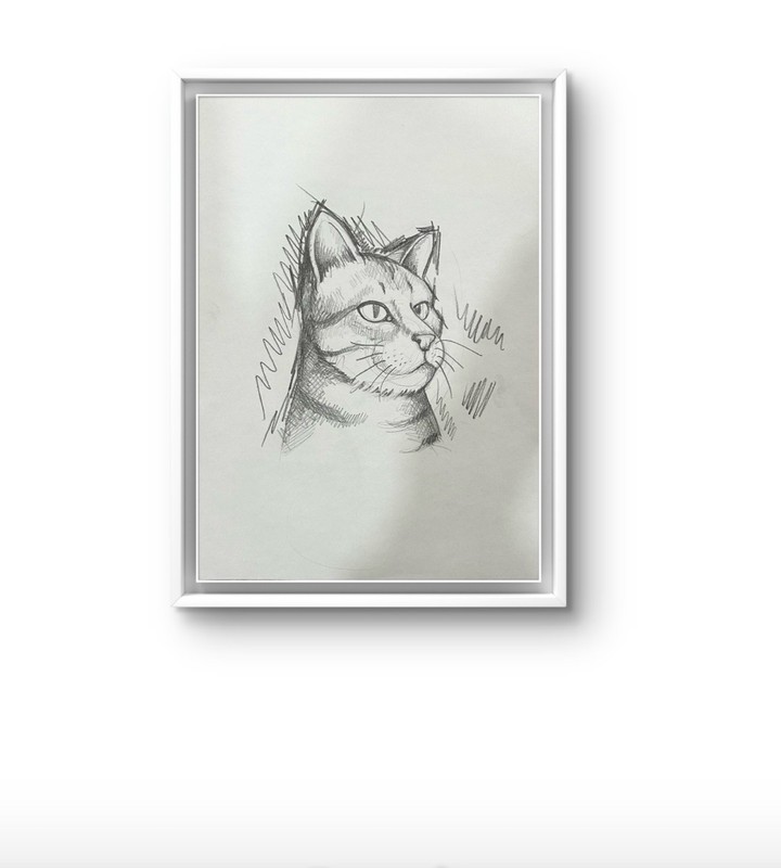 Original Charcoal Pencil Sketch Drawing Cat Pet 9×12 paper Wall Art Home Decor