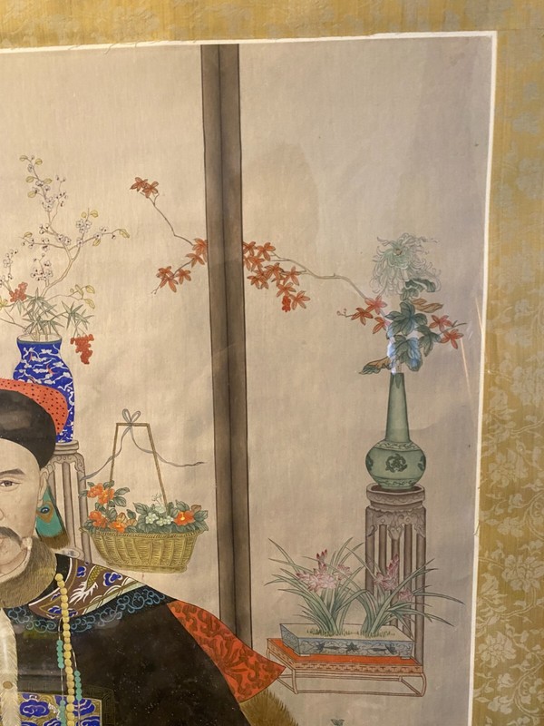 Huge Antique "Portrait of A Mandarin Court Official" Painting - Rosewood Frame gallery