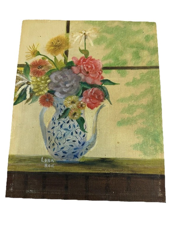 Still Life Flowers In Vase On A Sunny Day Signed By Lora Roe Cottagecore OOAK