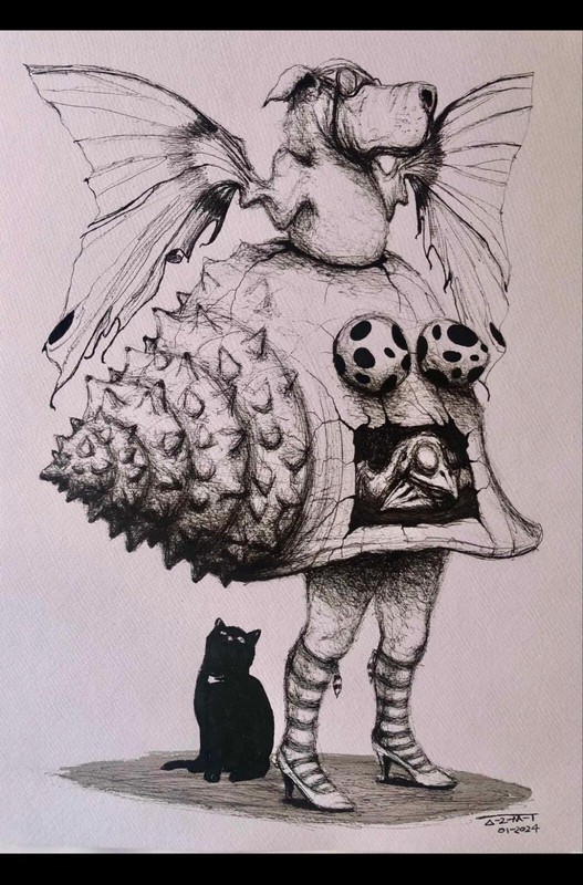 Ink On Cardboard Alain Donate 12×16 In Cuban Art Surrealismo