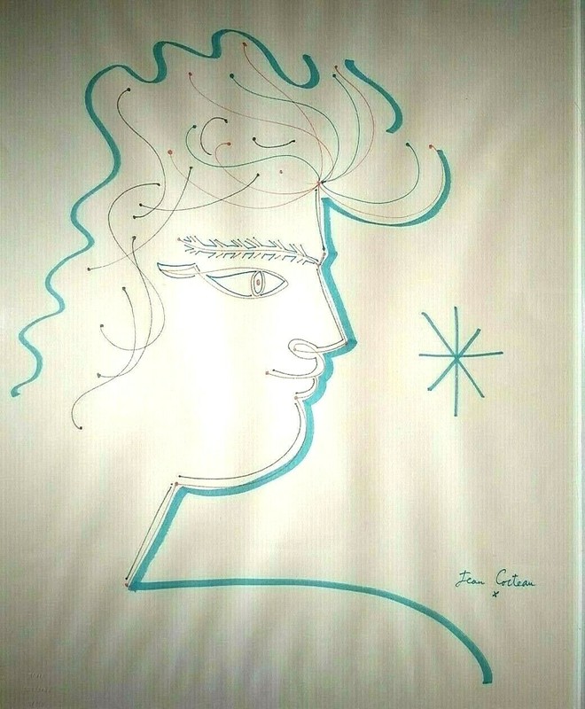 FRENCH JEAN COCTEAU Sd W/C & INK ‘YOUNG MALE’ «DAVID STEIN CREATION» EMBOSSED