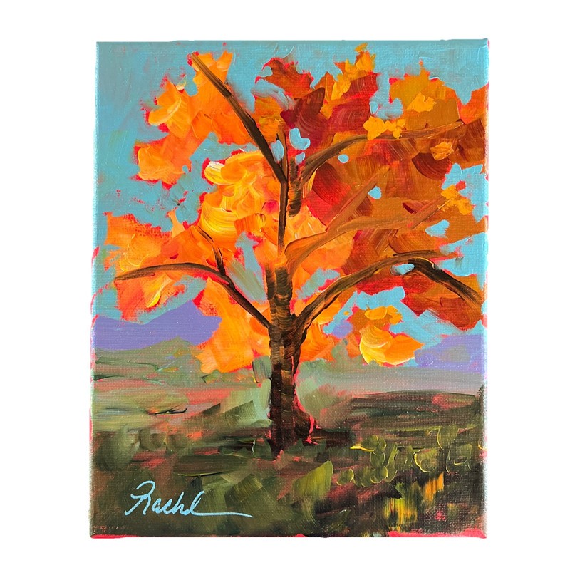 Original Fall Foliage Tree Abstract Acrylic Painting 8 X 10 Stretched Canvas